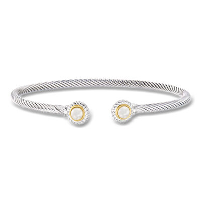 Phillip Gavriel "Italian Cable" 4-4.5mm Cultured Pearl Cuff Bracelet in Sterling Silver with 18kt Yellow Gold