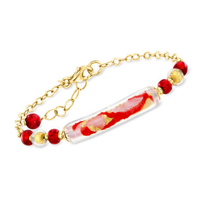 Italian Multicolored Murano Glass Bead Bracelet in 18kt Gold Over Sterling