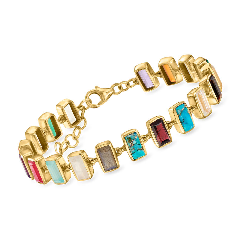 7.20 ct. t.w. Multi-Gemstone Bracelet in 18kt Gold Over Sterling. 7&quot; image number 0