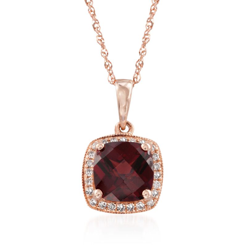 1.90 Carat Garnet and .10 ct. t.w. Diamond Pendant Necklace in 14kt Rose Gold. 18&quot; image number 1