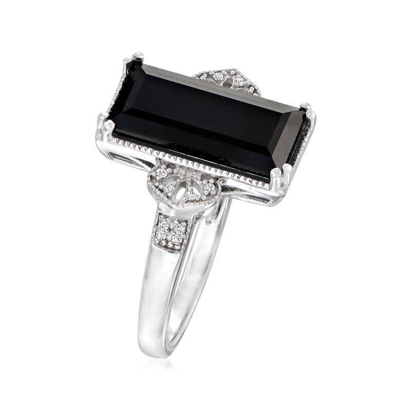 Black Onyx Ring with Diamonds in Sterling Silver. Size 7 image number 2