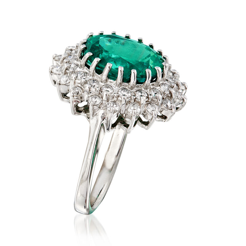 4.65 Carat Emerald and 1.15 ct. t.w. Diamond Ring in 14kt White Gold image number 2