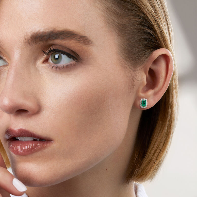 1.20 ct. t.w. Emerald and .32 ct. t.w. Diamond Earrings in 14kt White Gold  image number 1