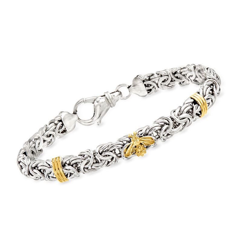 Sterling Silver Byzantine Bracelet with 14kt Yellow Gold Bumblebee and Bar Stations image number 0