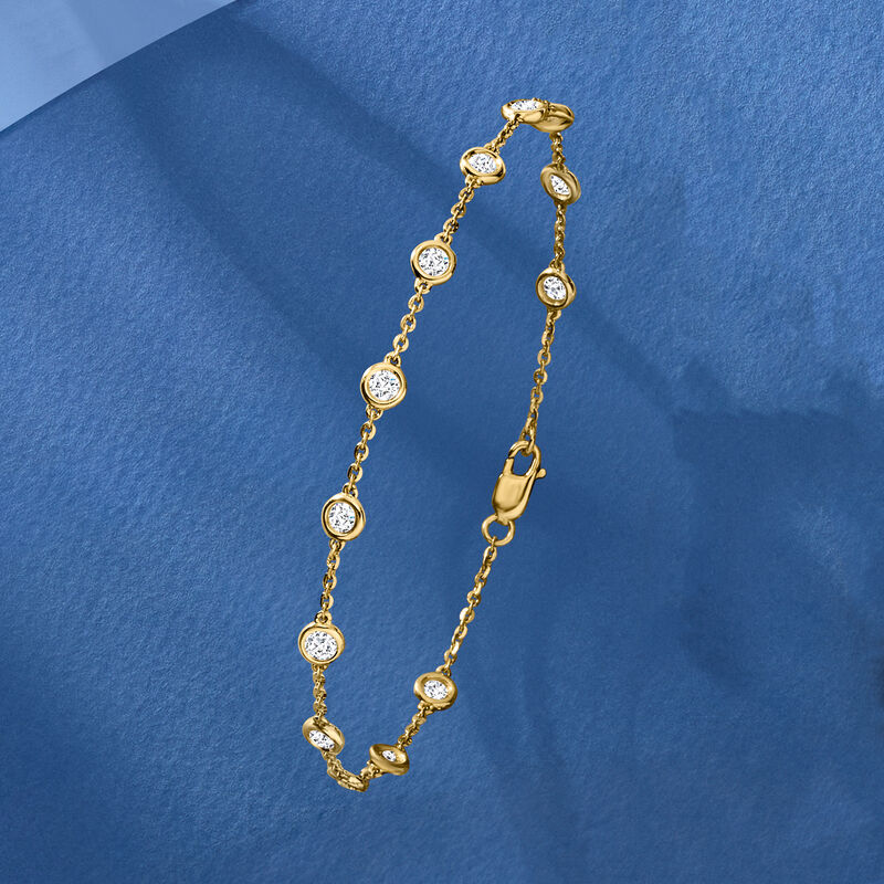 1.00 ct. t.w. Bezel-Set Diamond Station Bracelet in 14kt Yellow Gold image number 3