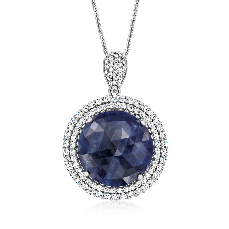 C. 2000 Vintage 42.65 Carat Certified Sapphire Pendant Necklace with 4.01 ct. t.w. Diamonds in Platinum. 18&quot; image number 0
