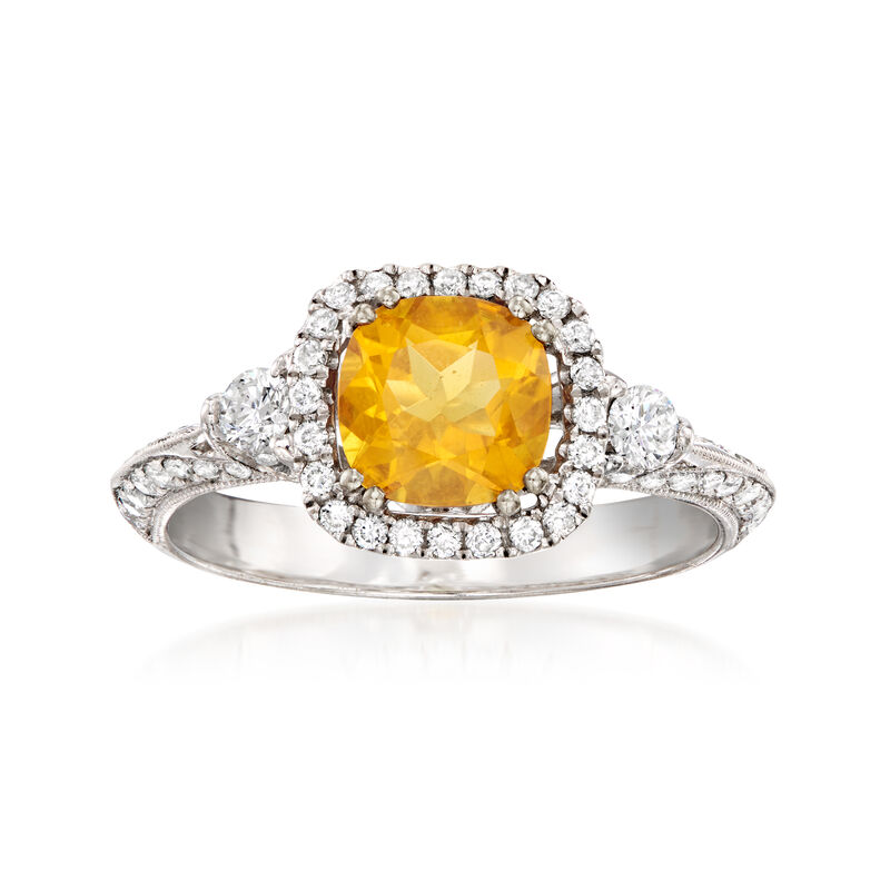 C. 2000 Vintage 1.00 Carat Orange Citrine Ring with .85 ct. t.w. Diamonds in 18kt White Gold. Size 6.75 image number 0