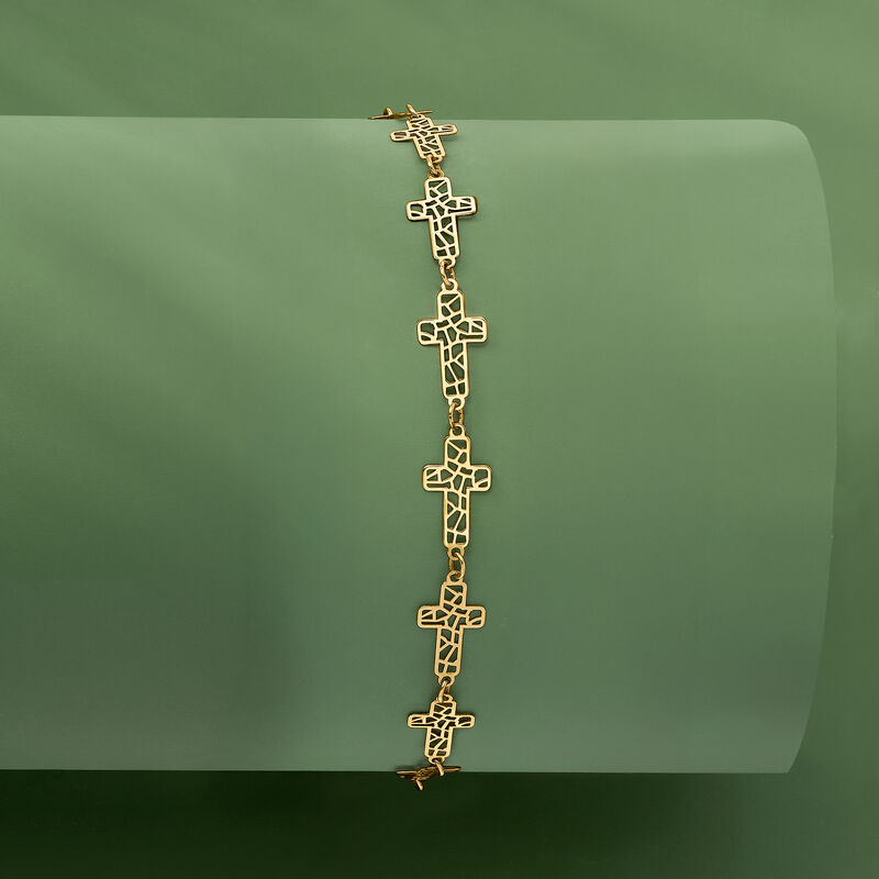 Italian 14kt Yellow Gold Openwork Cross Station Bracelet image number 2