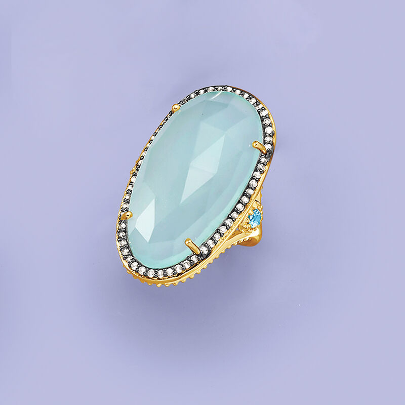 Aqua Chalcedony and .70 ct. t.w. Blue and White Topaz Ring in 18kt Gold Over Sterling image number 4