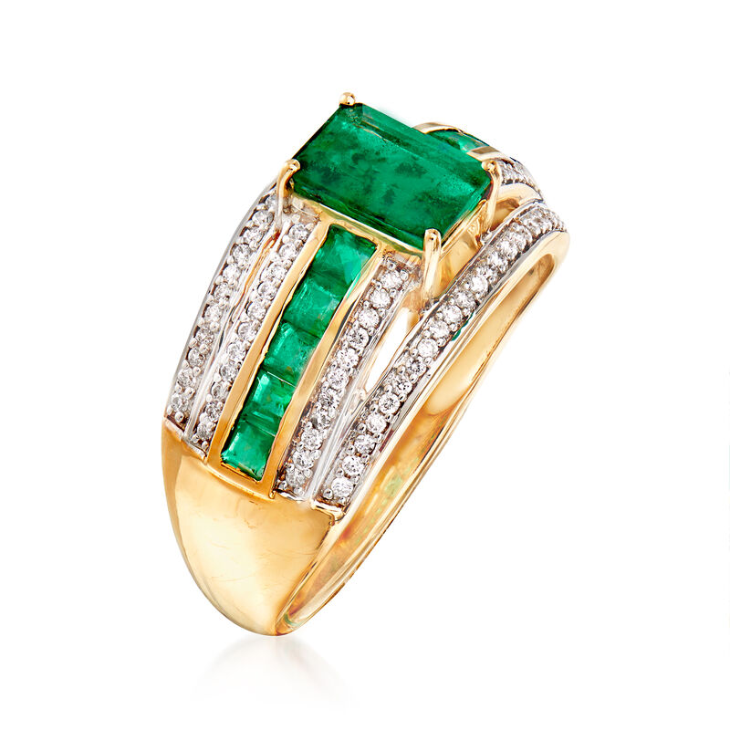 1.20 ct. t.w. Emerald and .25 ct. t.w. Diamond Multi-Row Ring in 14kt Yellow Gold image number 2