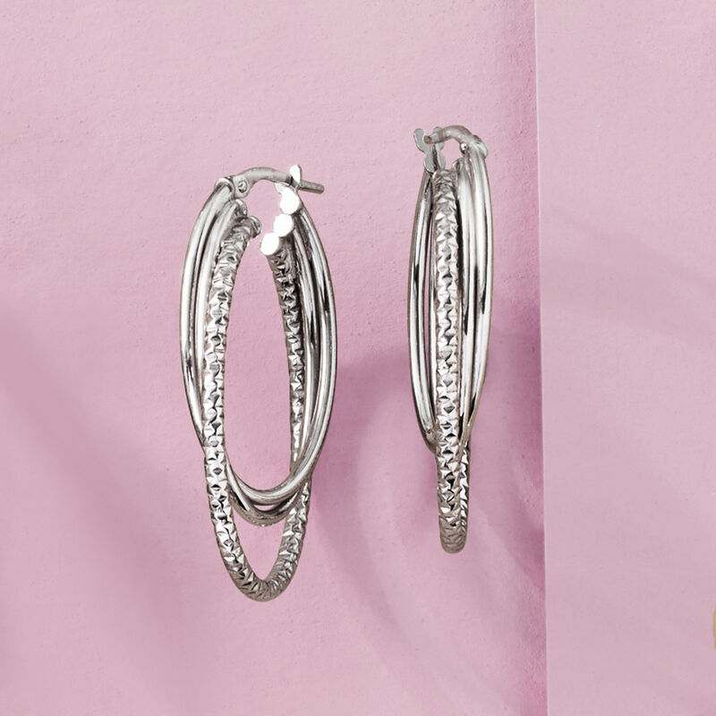 Italian Sterling Silver Triple-Hoop Earrings. 1 1/2" image number 2