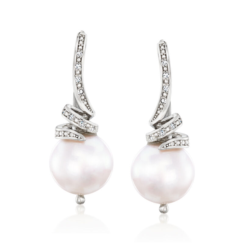 10.5-11mm Cultured Pearl and .10 ct. t.w. Diamond Drop Earrings in Sterling Silver  image number 0