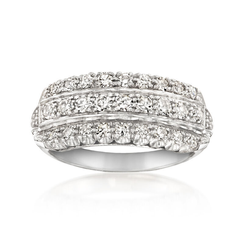 C. 2020 Vintage .85 ct. t.w. Diamond Three-Row Ring in 14kt White Gold. Size 5.75 image number 0