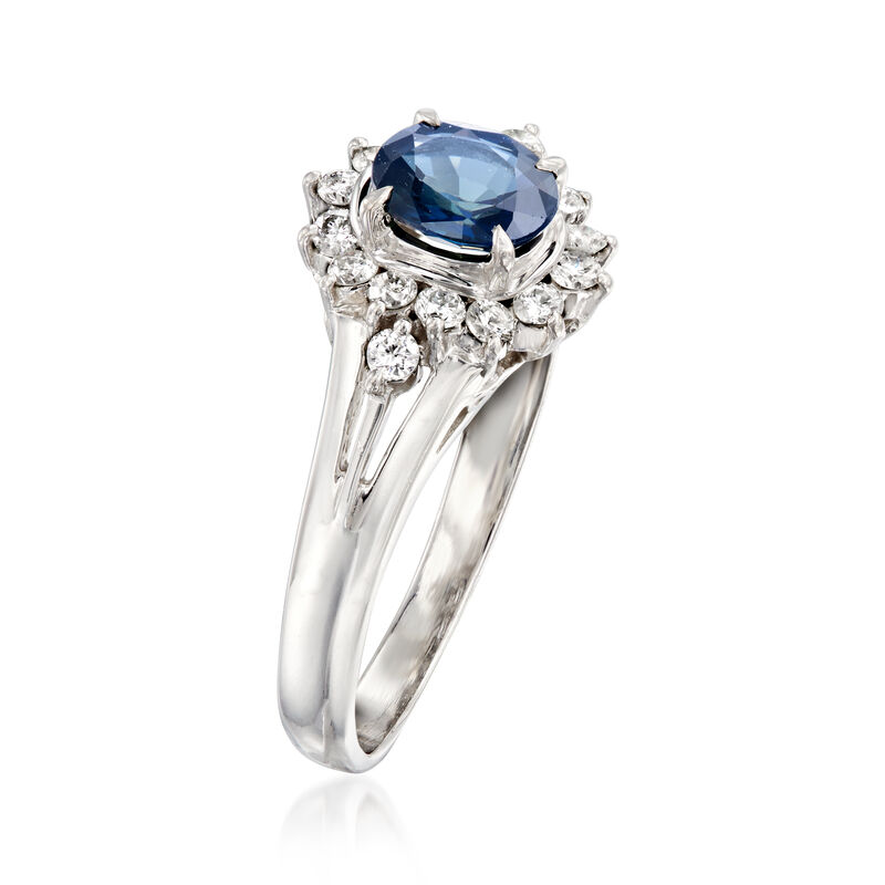 C. 1990 Vintage .79 Carat Sapphire Ring with .31 ct. t.w. Diamonds in Platinum. Size 6.5 image number 2