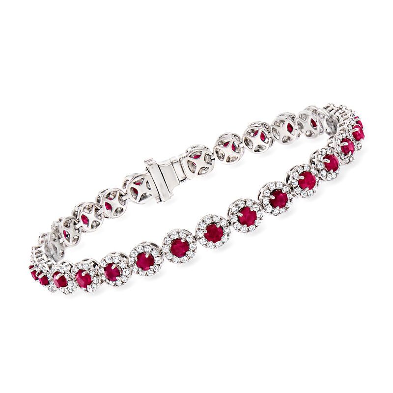 4.90 ct. t.w. Ruby and 2.68 ct. t.w. Diamond Tennis Bracelet in 14kt White Gold image number 0