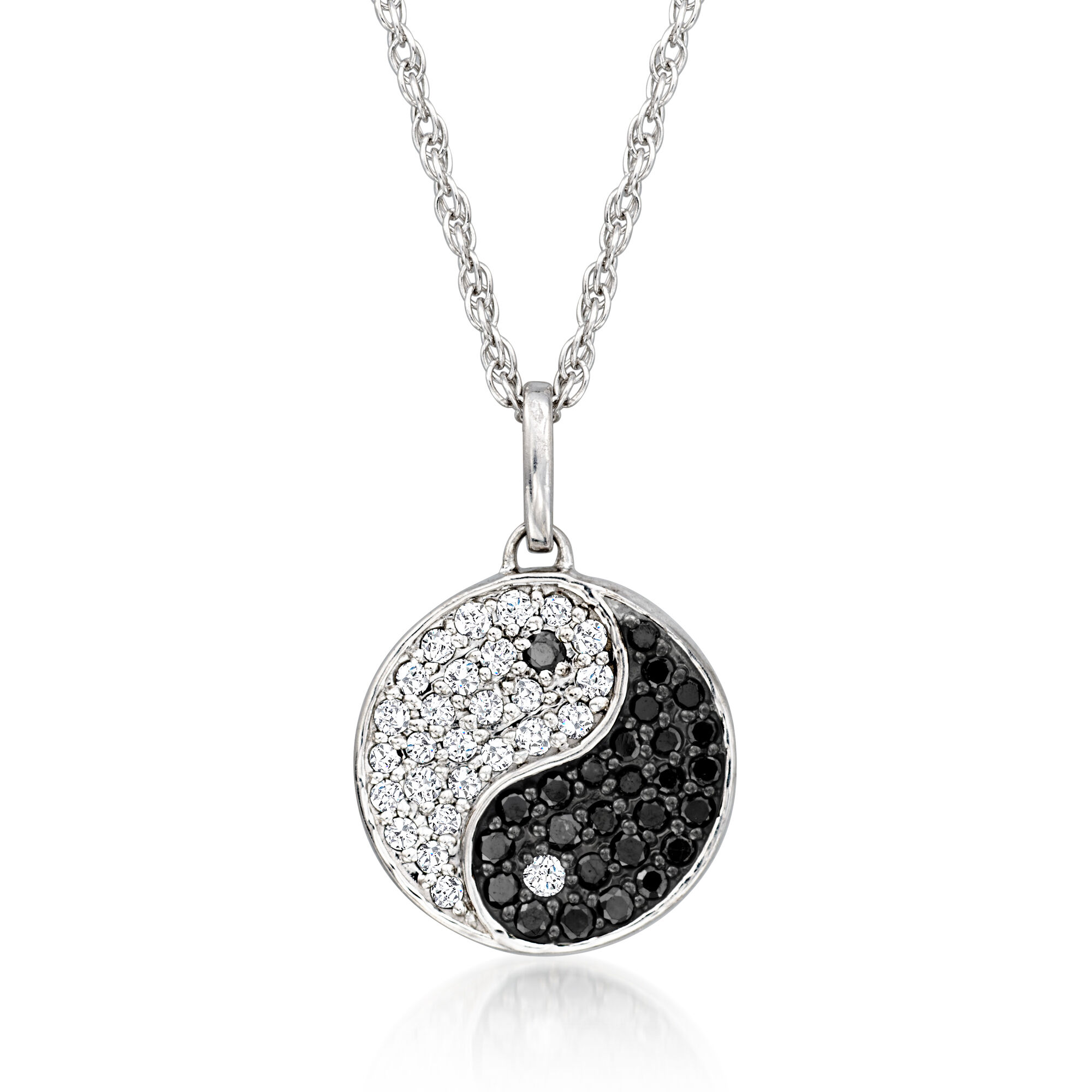 20 ct. t.w. Black and White Yin-Yang Pendant Necklace in Sterling