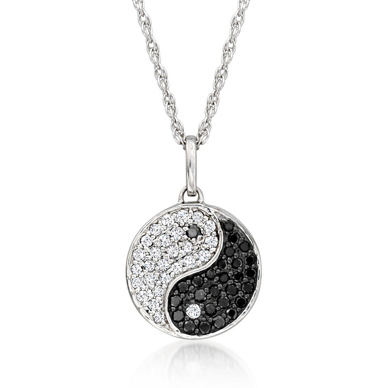 .20 ct. t.w. Black and White Yin-Yang Pendant Necklace in Sterling Silver. 18" image number 1