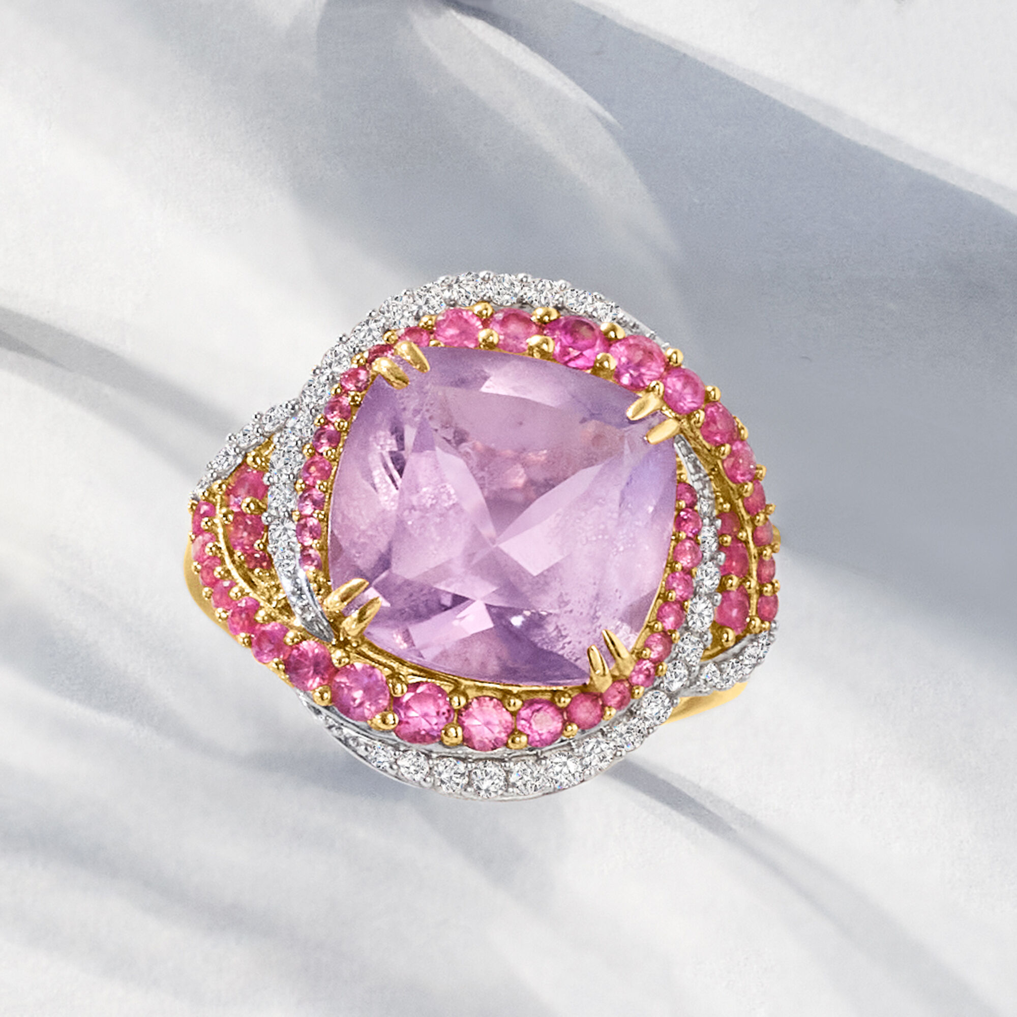 6.50 Carat Amethyst and .90 ct. t.w. Pink Sapphire Ring with