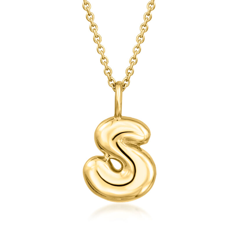 S - 18kt Gold Vermeil Bubble Initial Pendant Necklace. 16&quot; image number 0