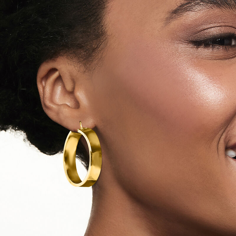 Italian 18kt Gold Over Sterling Flat Hoop Earrings. 1 3/8&quot; image number 1