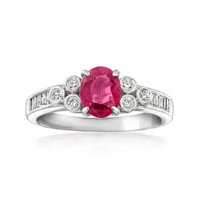 C. 1980 Vintage .93 Carat Ruby Ring with .22 ct. t.w. Diamonds in Platinum