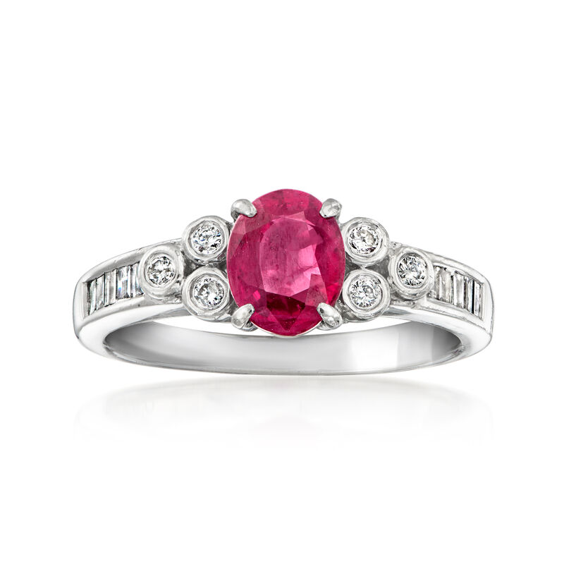 C. 1980 Vintage .93 Carat Ruby Ring with .22 ct. t.w. Diamonds in Platinum. Size 6 image number 0