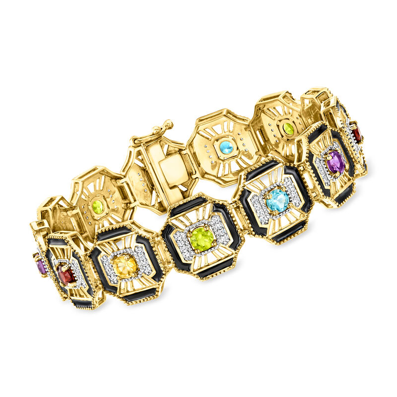 4.20 ct. t.w. Multi-Gemstone Bracelet with Black Enamel in 18kt Gold Over Sterling image number 0