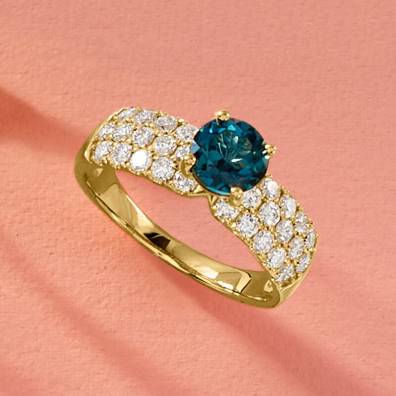 1.00 Carat London Blue Topaz Ring with 1.00 ct. t.w. Lab-Grown Diamonds in 14kt Yellow Gold image number 4