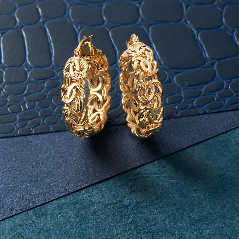 Italian 14kt Yellow Gold Byzantine Hoop Earrings image number 2