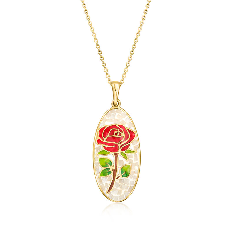 Moonstone and Multicolored Enamel Rose Mosaic Pendant Necklace in 18kt Gold Over Sterling. 18" image number 0