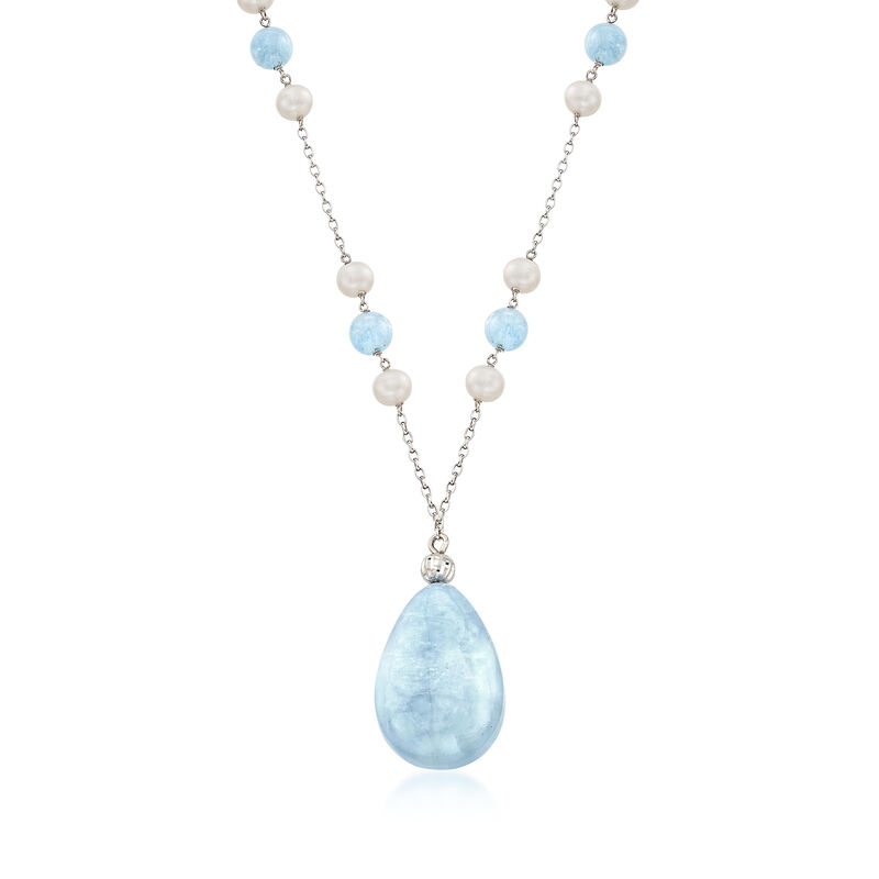 Cultured Pearl and 90.00 ct. t.w. Beryl Beaded Necklace in Sterling Silver image number 0