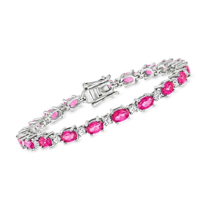 11.25 ct. t.w. Pink and White Topaz Tennis Bracelet in Sterling Silver. 7&quot; image number 0
