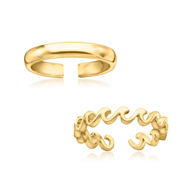 18kt Gold Over Sterling Jewelry Set: Two Toe Rings. Size 4 image number 0