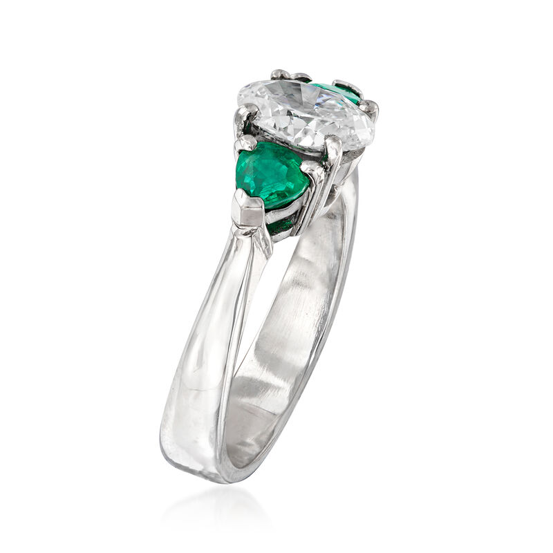 C. 1990 Vintage 1.16 Carat Diamond and .50 ct. t.w. Emerald Ring in 18kt White Gold. Size 6.75 image number 2