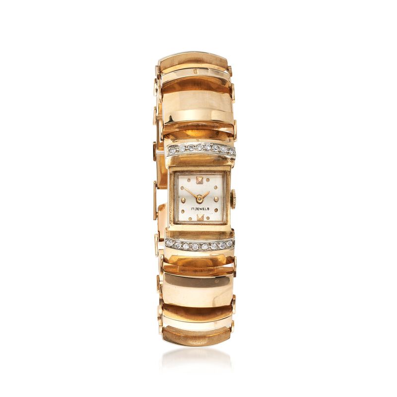 C. 1930 Vintage Women's .35 ct. t.w. Diamond Watch in 14kt Yellow Gold. Size 6.5 image number 0