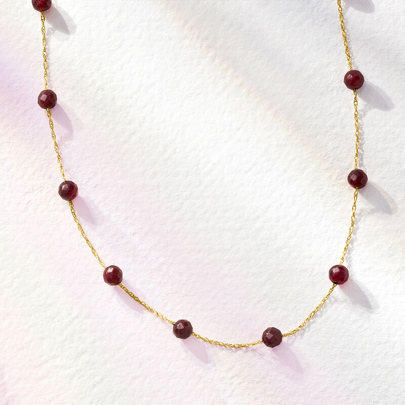 14.00 ct. t.w. Ruby Bead Station Necklace in 10kt Yellow Gold image number 2