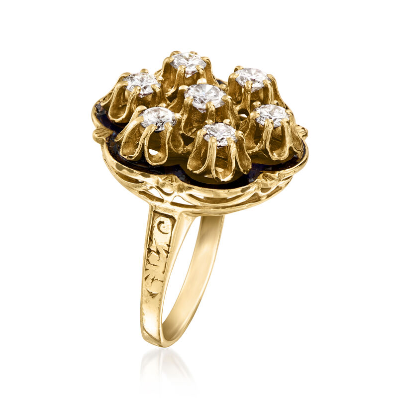 C. 1960 Vintage 1.05 ct. t.w. Diamond Cluster Ring with Navy Blue Enamel in 14kt Yellow Gold. Size 6 image number 2