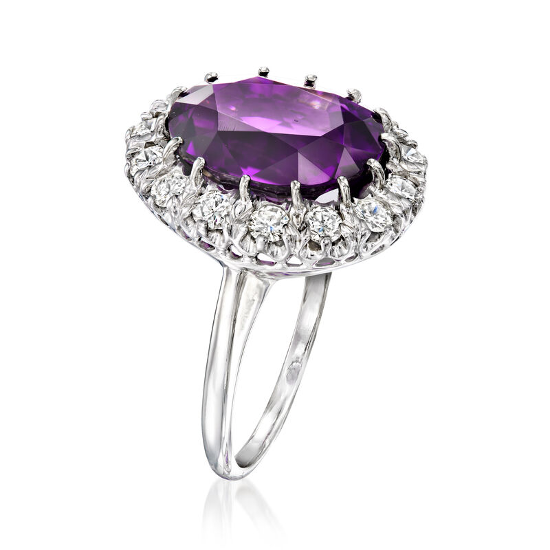 C. 1980 Vintage 6.90 Carat Amethyst and 1.00 ct. t.w. Diamond Halo Ring in 14kt White Gold. Size 7.25 image number 2