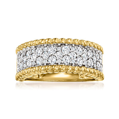 1.00 ct. t.w. Diamond Beaded-Edge Ring in 18kt Gold Over Sterling