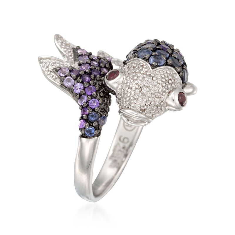 .90 ct. t.w. Amethyst and .40 ct. t.w. Iolite Koi Ring with Diamonds and Garnets in Sterling Silver image number 2