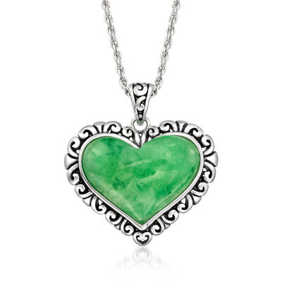 Jade Heart Pendant Necklace in Sterling Silver