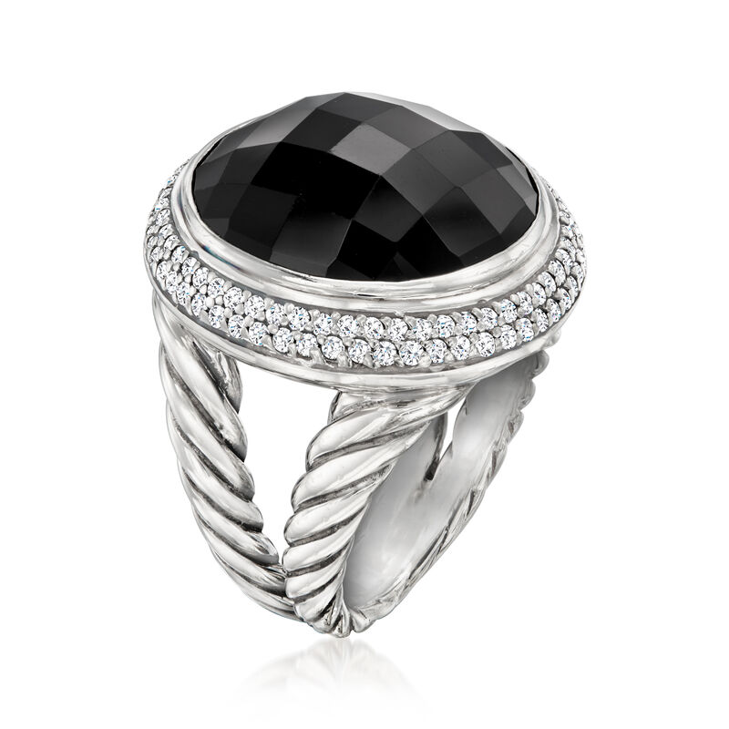 C. 1990 Vintage David Yurman Onyx Ring with 1.15 ct. t.w. Diamonds in Sterling Silver. Size 6.5 image number 2