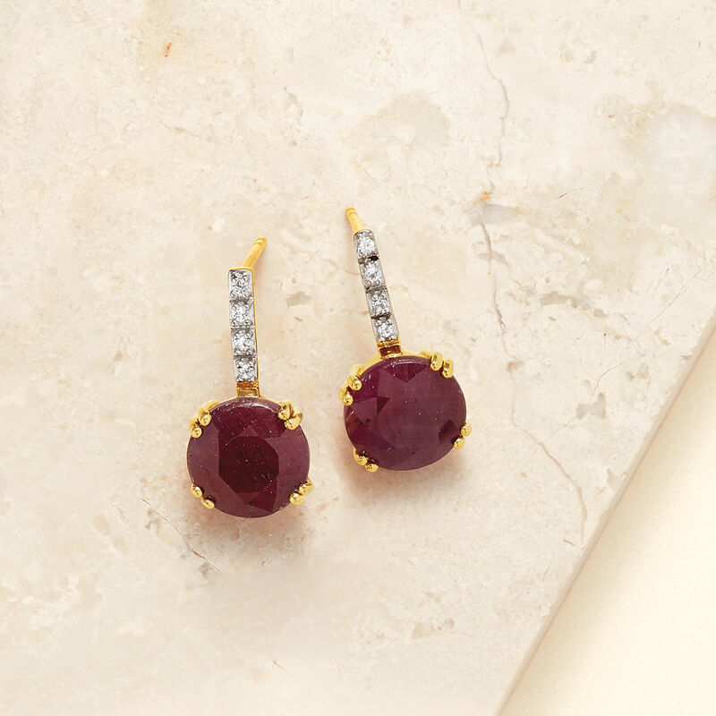 10.00 ct. t.w. Ruby Earrings with White Topaz Accents in 14kt Gold Over Sterling  image number 3