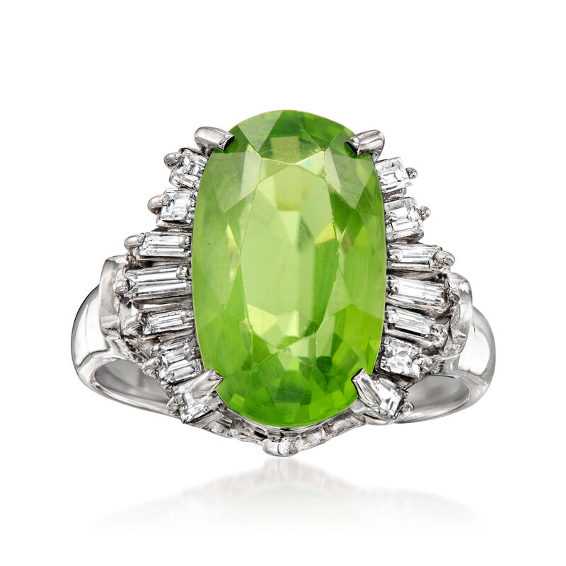 C. 2000 Vintage 6.54 Carat Peridot and .45 ct. t.w. Diamond Ring in Platinum. Size 6 image number 0