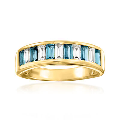 .90 ct. t.w. London Blue Topaz and .69 ct. t.w. Lab-Grown Diamond Ring in 18kt Gold Over Sterling