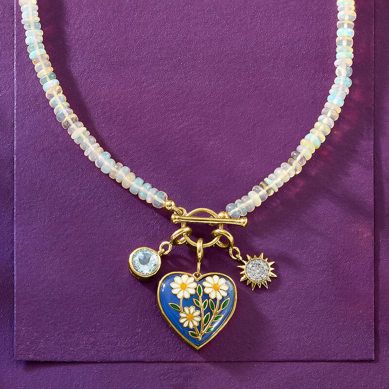 3.5-4mm Opal Bead Charm-Compatible Toggle Necklace in 18kt Gold Over Sterling. 18" image number 5