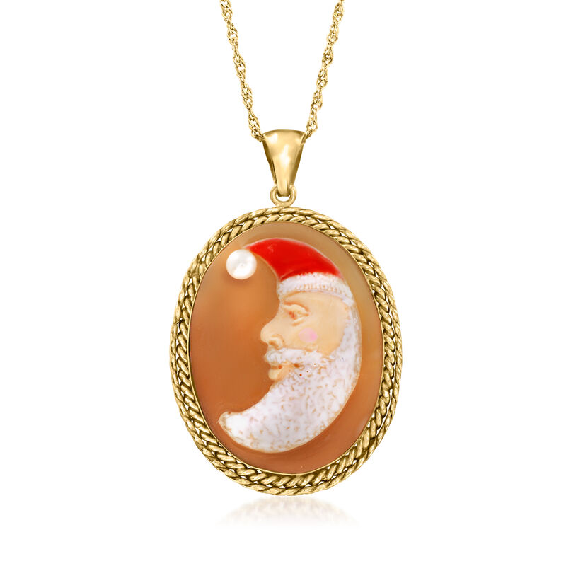 Italian Orange Shell Santa Cameo Pendant Necklace in 18kt Gold Over Sterling  image number 1