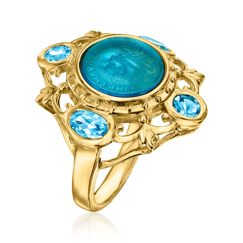 Italian Tagliamonte Blue Venetian Glass Ring with 1.40 ct. t.w. Swiss Blue Topaz in 18kt Gold Over Sterling image number 2