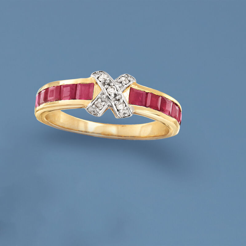 1.40 ct. t.w. Ruby X Ring with Diamond Accents in 14kt Yellow Gold image number 3