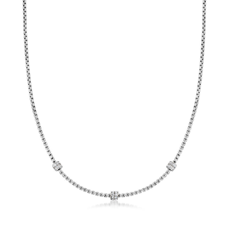 ALOR .40 ct. t.w. Diamond Barrel Station Necklace in Stainless Steel with 14kt White Gold. 16.5&quot; image number 1